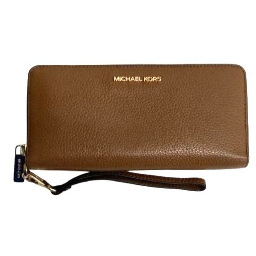 Michael Kors Jet Set Travel Continental Wallet Leather Wristlet Brown‎